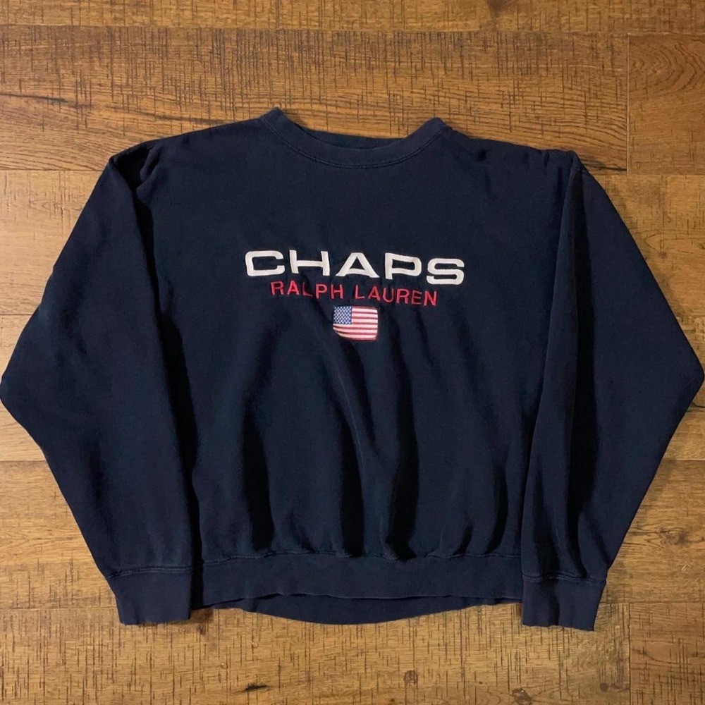 Chaps Ralph Lauren Sweatshirt Mens Medium Navy Retro 90s Embroidered Crewneck